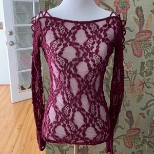 Free People Intimates Wine Embroidered Top